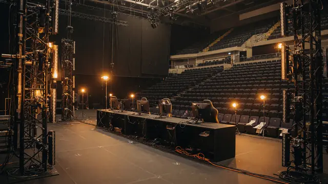 Editorial photograph of an empty professional esports arena stage