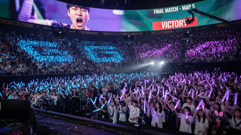 Editorial photograph of an empty professional esports arena stage